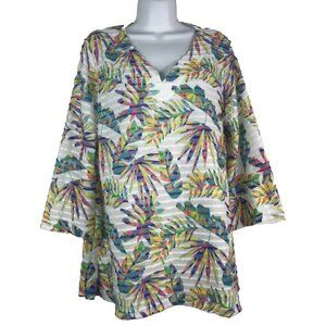 Soft Surroundings Rainbow Canopy Tunic Top Size XL Bright Tropical Hawaiian Palm